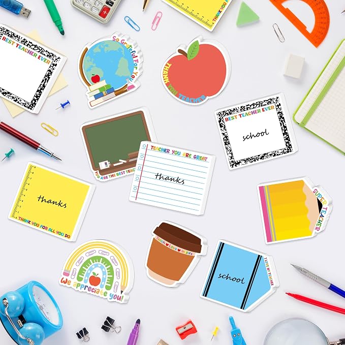 Xqumoi 30 Pack Teacher Appreciation Sticky Notes - Teacher Notepads Blackboard Apple Pencil Shaped Self-Adhesive Writing Memo Pads Set Page Marker for Back to School Gift Classroom Office Supplies