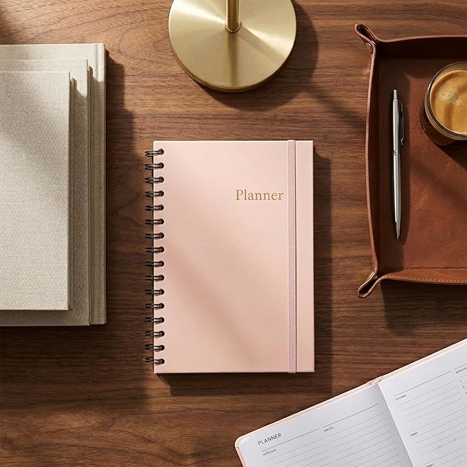 Undated Monthly and Weekly Planner - 12 Month Calendar Planner Notebook with Week Days - Hardcover Undated Planners Blank Agenda Book - A5 Pink