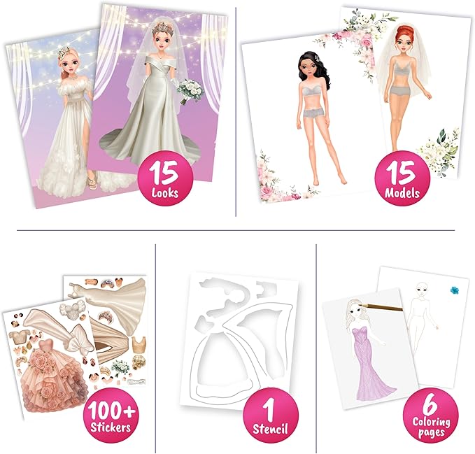 BSCOOL Wedding Sticker Dress Up, Coloring Book with Dress Design Activities.Fashion Design Sketchbook for Kids 5 and up. Little Designer Creativity Book. Christmas Gift for Girls