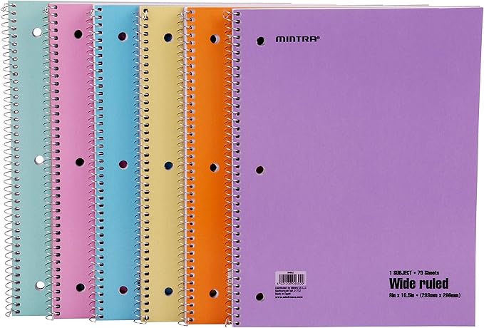 Mintra Office Spiral Notebooks, Wirebound, Journals for School, Work, Business, Aesthetic Stationery, Writing Pads, Teacher & Student Supplies (24, Pastel, Wide)