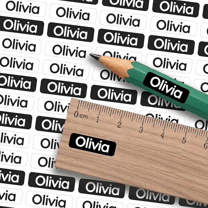 Small Custom Name Labels for Kids (245 Stickers) - Personalized & Waterproof Labels for School Supplies, Daycare, Sleepaway Camp & Clothing Tags - Black & White