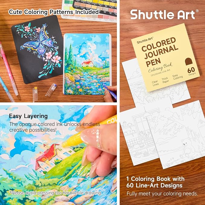 Shuttle Art Colored Pens, 100 Vibrant Colors Cute Journal Pens 0.6mm Fine Point Colored Gel Pens for Black Paper in Portable Bag for Coloring Writing Drawing Journaling Note Taking School Office Home