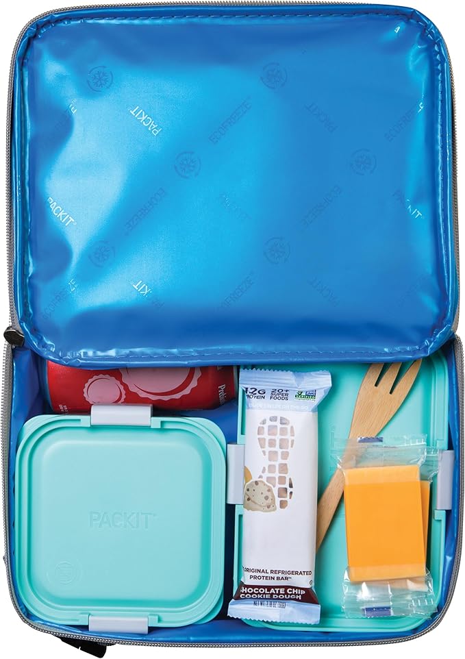 PackIt(R) Freezable Classic Lunch Box, Gray Fog, Built with EcoFreeze(R) Technology, Collapsible, Reusable, Zip Closure With Front Pocket and Buckle Handle, For Work Lunches and Fresh Lunch On the Go