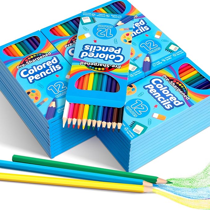 V-Opitos 288 Count Colored Pencils for Kids, 24 Pack Bulk Colored Pencils in 12 Colors, Pre-sharpened Coloring Pencils, Ideal School Supplies & Classroom Prizes, Kids Party Favor