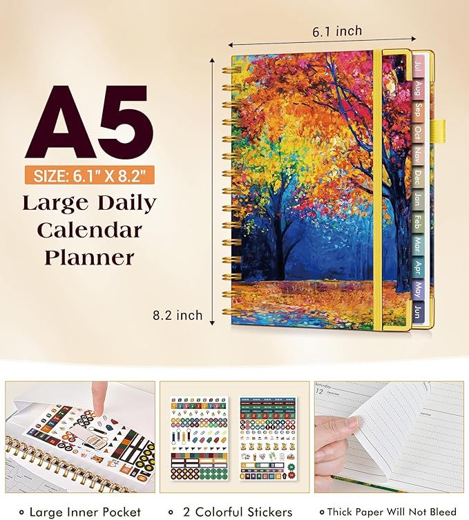 Academic Planner 2026-2027, Hardcover Weekly and Monthly Calendar Planner from July 2026 - June 2027, 6.1" x 8.2" A5 Daily Agenda with Tabs, College School Organizer for Student Teacher, Autumn Woods