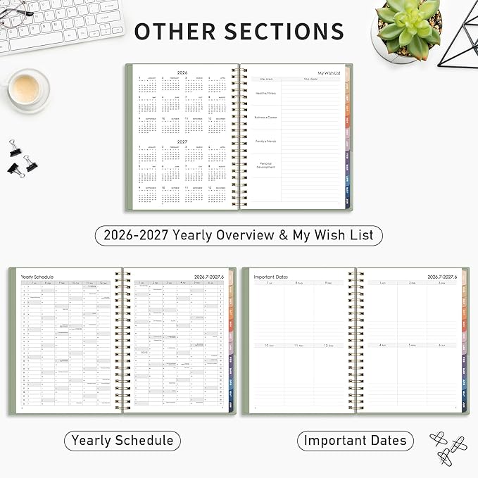 RETTACY Academic Planner 2026-2027, Weekly and Monthly, July 2026 - June 2027, Large Size (8.5" x 11"), Calendar, Agenda, 12-Month Tabs, for Student, Teacher, School (Light Green)