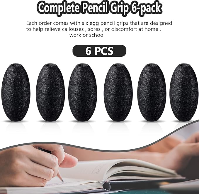 Zonon Writing Aid Trainer for Adults Foam Egg Grips Pen Cushioned Holders Writing Aid Trainer for Handwriting Drawing Preschool Supplies Right or Left Hand Use, 6 Pieces(Black)