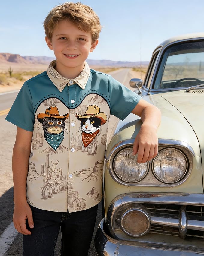 Enlifety 2-10T Kids Hawaiian Shirt Boys Short Sleeve Button Down Shirts Hawaii Summer Casual Blouse
