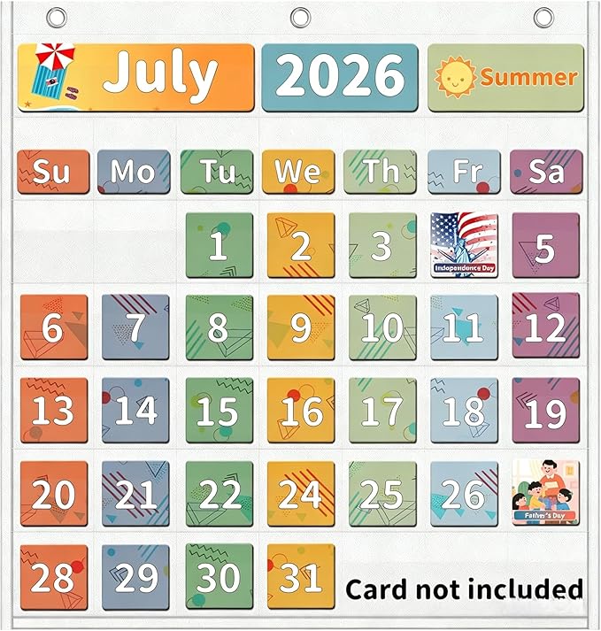 Yoink Classroom Calendar Pocket Chart with 45 Clear Pockets - Blank Monthly Calendar Chart for School, Teacher Essentials, No Cards Included(White)