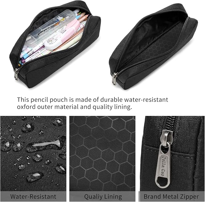 Della Gao Pencil Case Small Pencil Pouch Aesthetic Pencil Box | Office Stationery Organizer, Simple Sturdy Multifunctional Pencil Bag for Men (01-1BK)