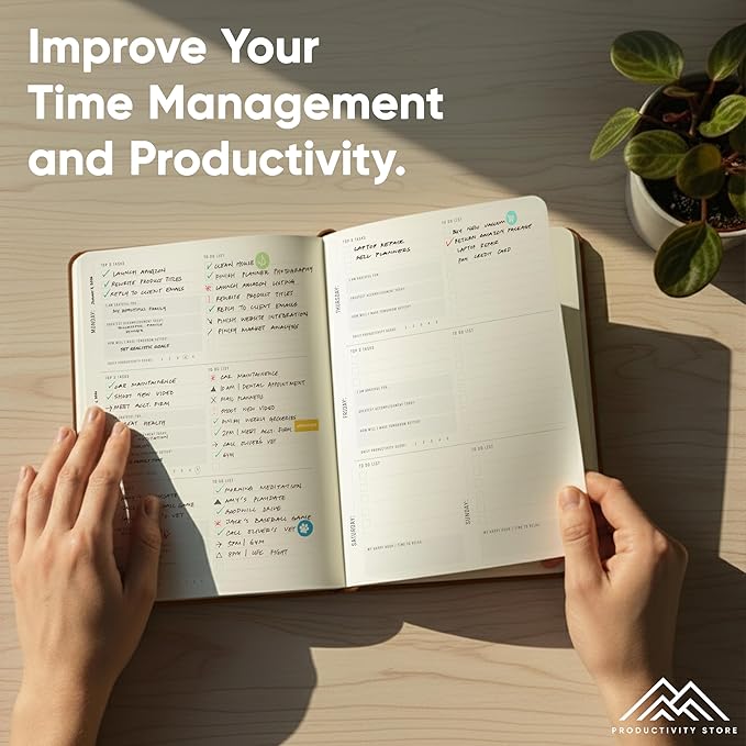 PRODUCTIVITY STORE Pro - Undated, 2025 Planner, 5.8” x 8.3” - The #1 Productivity Planner to Achieve Your 2025 Goals - Planner 2025-2026 - Brown - A5