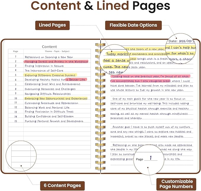Taja Lined Spiral Journal Notebook for Women & Men, 140 Pages, College Ruled Hardcover Notebook for Work & Note Taking, Journals for Writing, A5(5.7" x 7.9") – Rust Brown