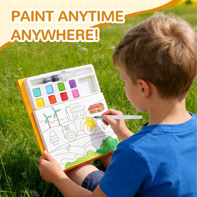 YPLUS Paint with Water Coloring Book for Toddlers, 4 Pack Mess Free Watercolor Painting Set, 26 Pages & 8 Color Palettes, DIY Art Craft Travel Toy Gift for Kids Ages 1-3 2-4 4-6(4 Themes)