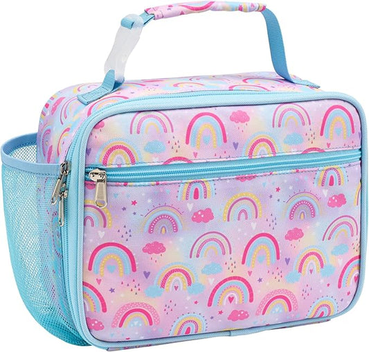 Bagseri Kids Lunch Bag Girls - Thermal Insulated Lunch Box Tote with Water Bottle Holder, Reusable Leak-Proof Kids Lunch Box for Daycare & School, Pink Rainbow (Containers Not Included)