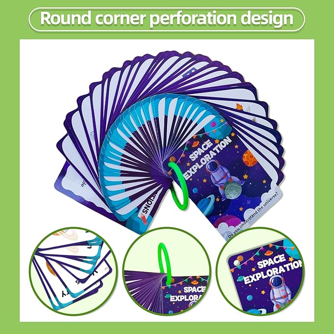 34PCS Outer Space Cognitive Flash Cards,Cognitive Pictures Flashcards for Space Exploration, Waterproof Space Learning Flash Card