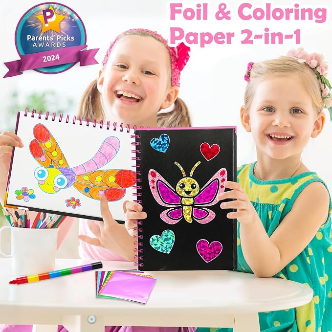 FUNNYB&G Mess-Free Foil Art Craft for Girls Ages 4-10, Kids Birthday Gift