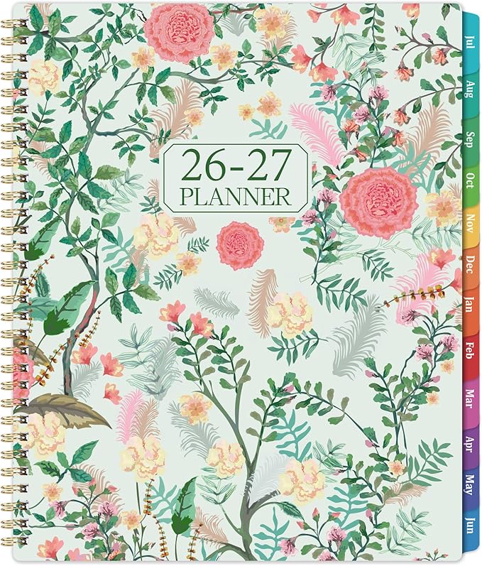 Planner 2026-2027 - Academic Planner, 9" x 11", Jul. 2026 - Jun. 2027, 2026-2027 Planner Weekly and Monthly with Colorful Tabs, Strong Twin-wire Binding, Back Pocket - Floral