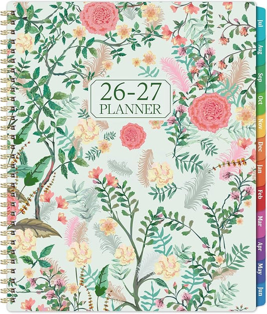 Planner 2026-2027 - Academic Planner, 9" x 11", Jul. 2026 - Jun. 2027, 2026-2027 Planner Weekly and Monthly with Colorful Tabs, Strong Twin-wire Binding, Back Pocket - Floral
