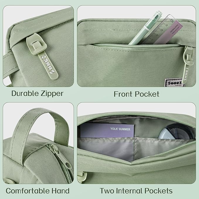 Sooez Original High Capacity Pencil Case, Big Pencil Bag Pouch Box Organizer Pen Case, Aesthetic Supply for Girls Adults, Portable Journaling Supplies with Easy Grip Handle & Loop, Olive Green
