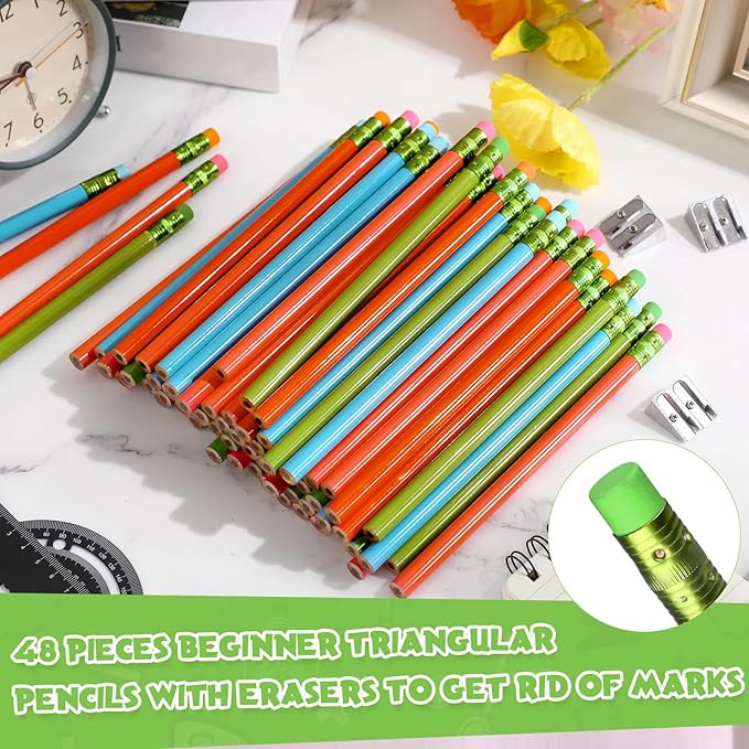 Fainne 48 Pcs Fat Pencils Jumbo Big Thick Large Pencils and 3 Pieces Sharpeners for Kids Beginners Preschoolers Kindergarten School Office Supplies(Multicolor,Round)