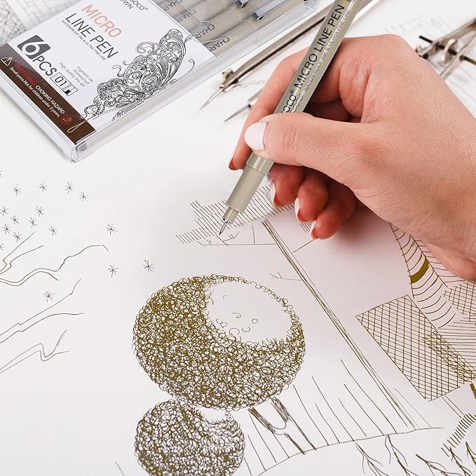 05 Micro Pen, Brown Fine Point Pen with Waterproof Archival Ink, 0.48mm Fineliner Ink Pens for Artist Illustration, Sketching, Anime, Manga, Technical Drawing and Scrapbooking