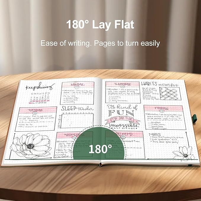 AHGXG Dotted Journal - 320 Pages Dot Grid Notebook B5 Large Journal, 100gsm Thick Dotted Paper, Leather Softcover, with Journal Stencils, Inner Pocket, 7.6'' X 10'', Dark Green