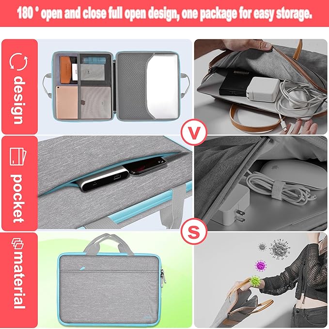 Hseok Laptop Case 13.3-14 inch Sleeve, TSA Computer Handbag Water-Resistant and Shockproof Bag Compatible with MacBook Pro/Neo 14", Mac Air/Pro 13.3" and 13"-14" Notebooks Chromebooks,Light Gray-Blue