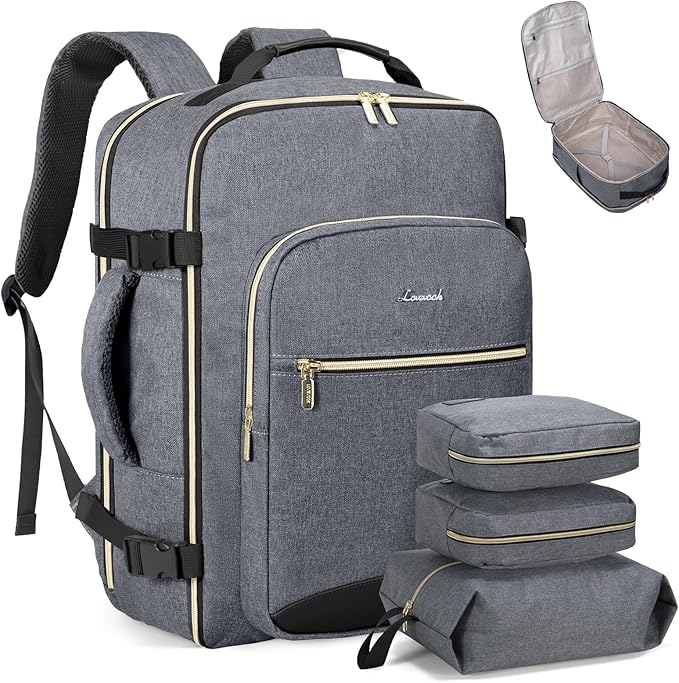 LOVEVOOK 40L Travel Backpack Flight Approved Carry on Backpack,3 Packing Cubes,Waterproof Personal Item Travel Bag,TSA Carry on Luggage Suitcase Travel Essentials,Gifts for Women & Men,fits 17" Laptop