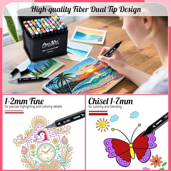 Alcohol Markers Set, 80 Color Dual Tip Art Drawing Markers, Artist Pens with Organizing Case for Adult Drawing Coloring Sketching