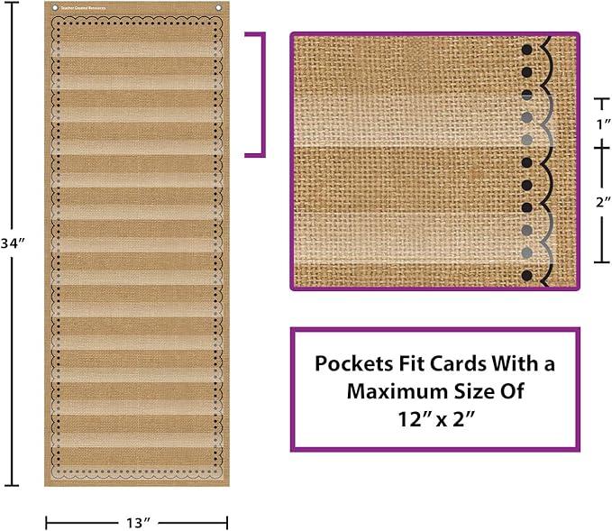 Teacher Created Reources Burlap 14 Pocket Chart (13'' x 34'') (TCR20838)