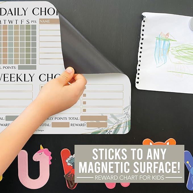 Hadley Designs Magnetic Chore Chart for Kids Multiple - Chores Board for Refrigerator, Dry Erase Task Chart for 2 Kids Daily Behavior, Family Weekly Planner for Teens and Adults, Greenery Chore Board