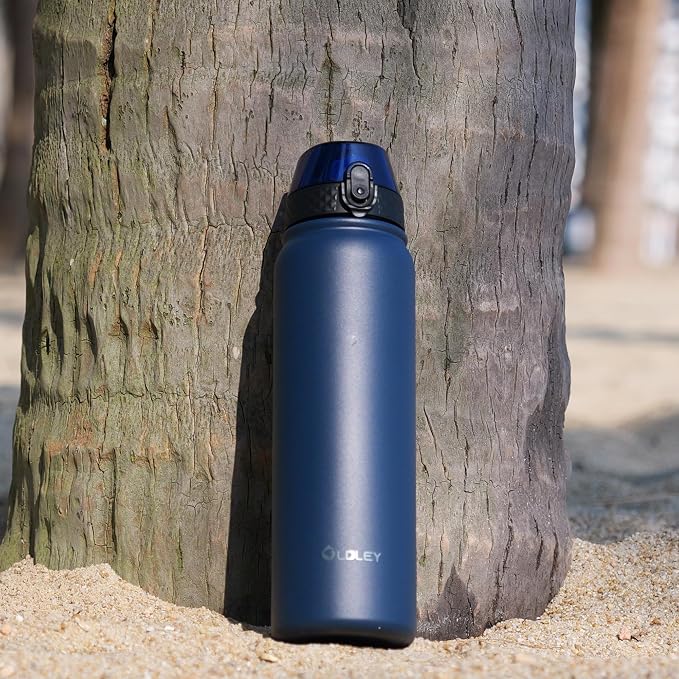 Oldley Insulated Water Bottle 32oz Water Bottles with Straw, Stainless Steel Water Bottle with 3 Lids, Double Wall Vacuum Bottels for Adults Kids,Leak-Proof Sport Bottles for School Travel, Navy Blue