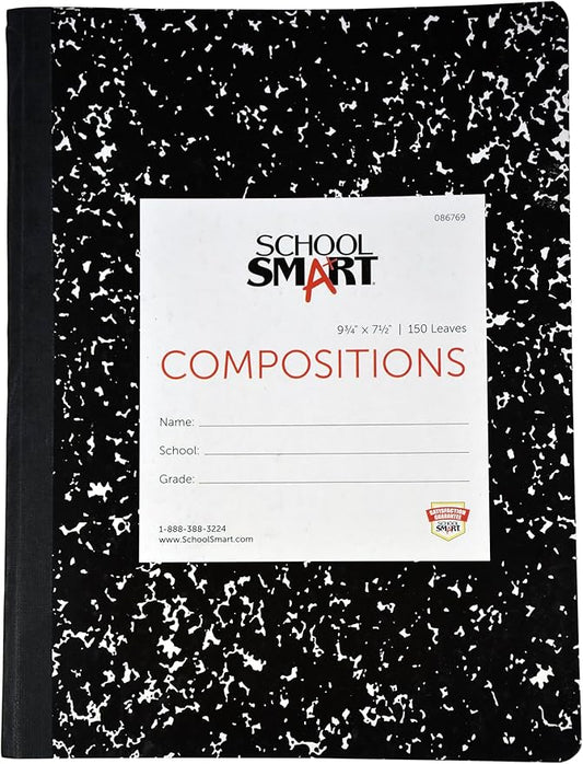 School Smart Hard Cover Ruled Composition Book, 150 Sheets, 9-3/4 x 7-1/2 Inches - 086769