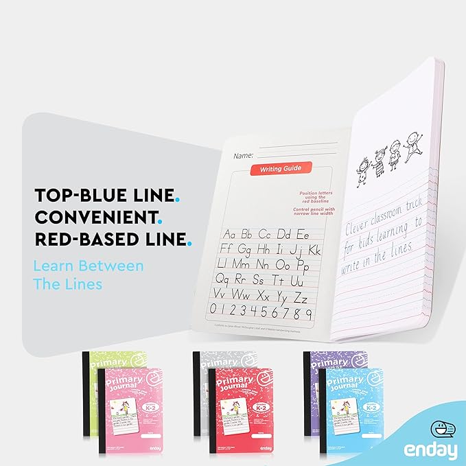 Enday Primary Journal Grades K-2 (4 Pack) Assorted Colors, Half Page Ruled Primary Journal Composition Notebook for Kids, 100 Sheets kids Notebook - Blue, Purple, Pink, Red