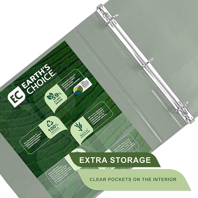 Samsill Plant-Based 1.5 Inch Durable D-Ring, View Binder, Eco-Friendly, USDA Certified Biobased, Single, Dusty Green