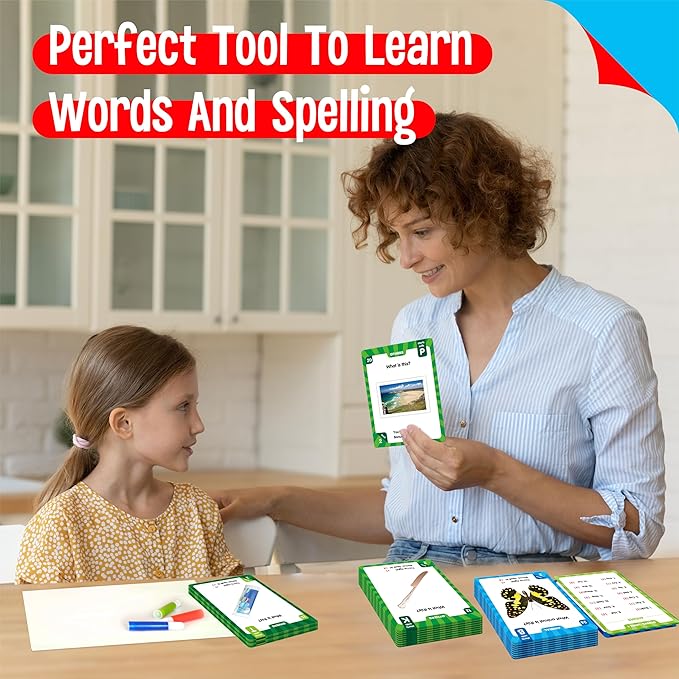270 PCS Spelling Checking Flashcards, Learn Words & Check Spelling Game, Realistic Animals/Foods/Daily Life Necessities Cards, Educational Tool Word Learning for Kids, Students Aged 8+