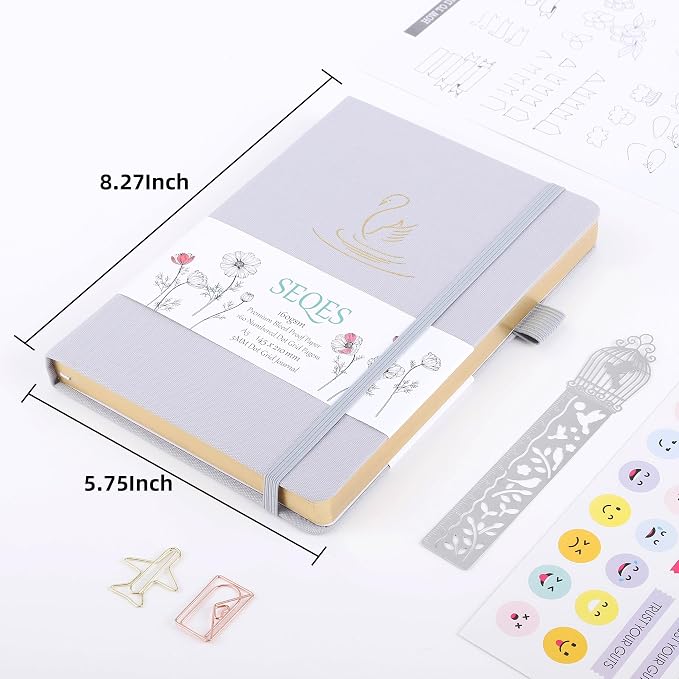 A5 Bullet Dotted Journal Notebook | 160gsm Thick Bleedproof Paper, Lay Flat Binding, 160 Numbered Pages | Hard Cover Dot Grid Notebook/Bullet Journals for Creatives & Professionals (Swan)