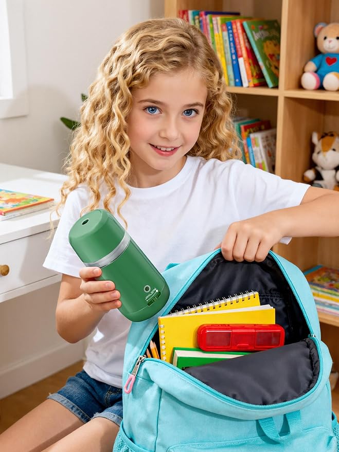 JARLINK Automatic Electric Pencil Sharpener - Hands-Free Operation, 3 Sharpness Modes, 3-Second Sharpening, Rechargeable & Portable for 7-12mm Pencils, Ideal for Classroom and Home Use (Green)