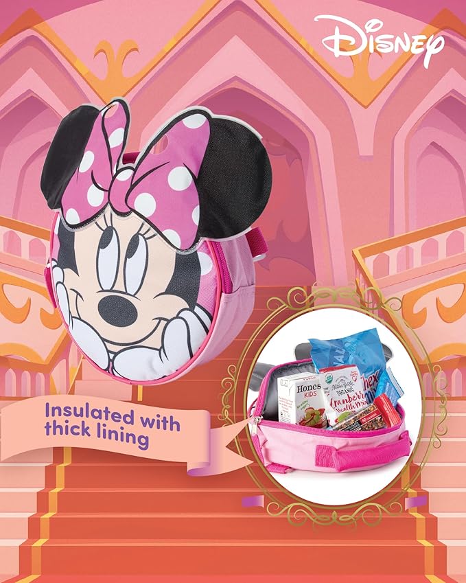 Fast Forward Minnie Mouse Kids Backpack and Lunch Box Set - 14" Girls Backpack with Lunch Box for Preschool and Kindergarten, Minnie Pink