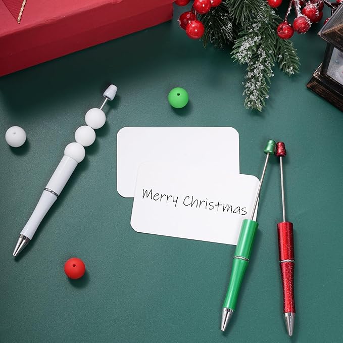 jiebor 30Pcs Christmas Beadable Pens Plastic Bead Ballpoint DIY Cute Cool Pens Black Ink for Women Men Bridal Graduation Gift Office Supplies