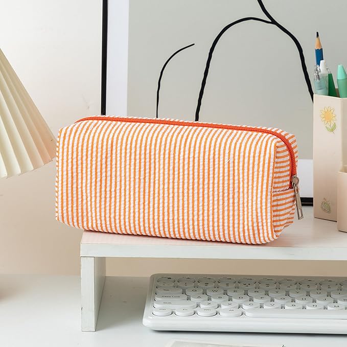 Cute Pencil Case Capacity Pencil Pouch Aesthetic Pen Bag Office Stationery Organizer Simple Sturdy Multifunctional Cosmetic Pouch (orange)
