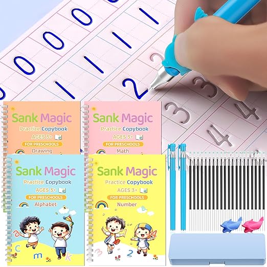 Magic Grooved Writing Practice for Kids, Grooved - 4 children's Magic Copybooks, Grooved Handwriting Practice for Kids 5-10, Preschool Learning Activities, 3 Year Old Boy Gifts for Grandkids.