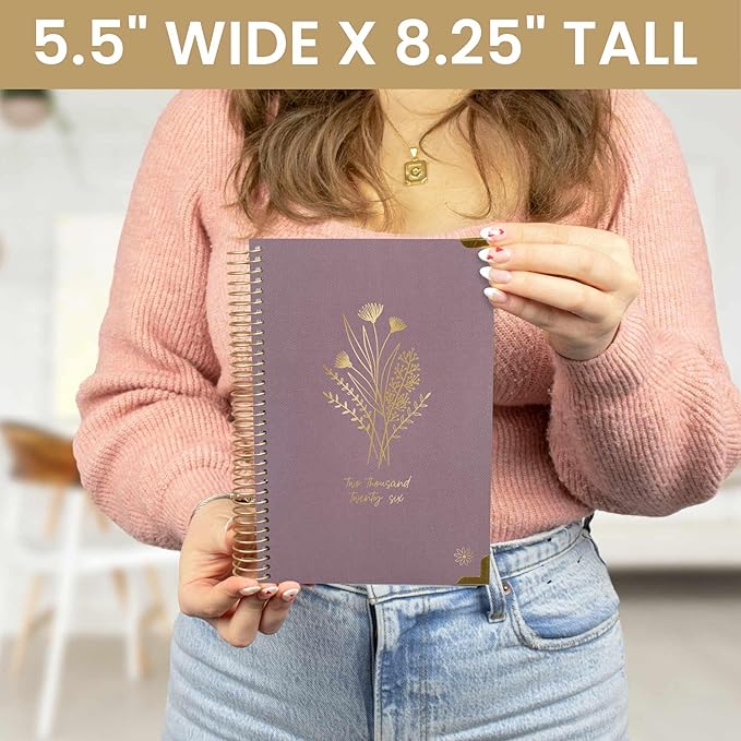 bloom daily planners HARDCOVER 2026 Planner for Women (January to December) - A5 Task Goal Organizer - Monthly & Weekly Inspirational Agenda Book - 5.5" x 8.25" - Linen, Purple