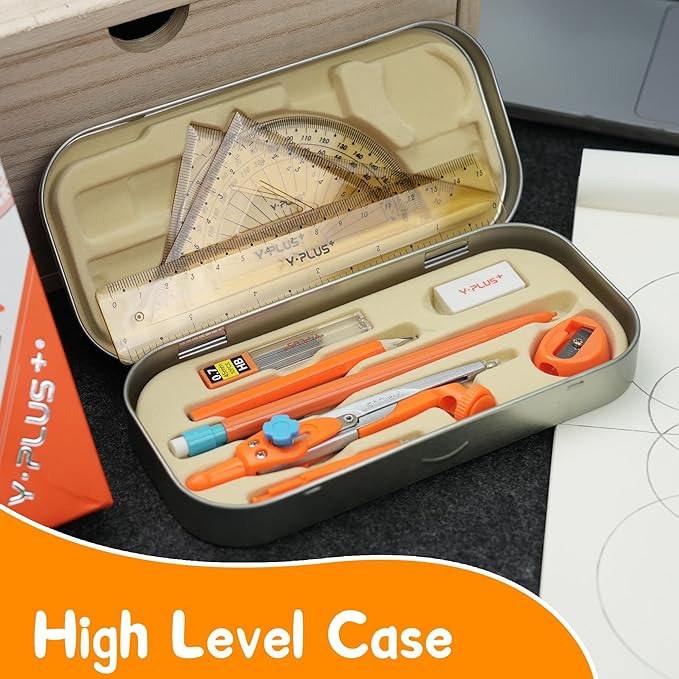 Geometry Set for Students, Math Protractor Compass with Rulers Mechanical Pencil, Box of Protactors Kit for Class Supplies and School Kids Toddler - 12 Pcs, Back to School Supplies for Kids
