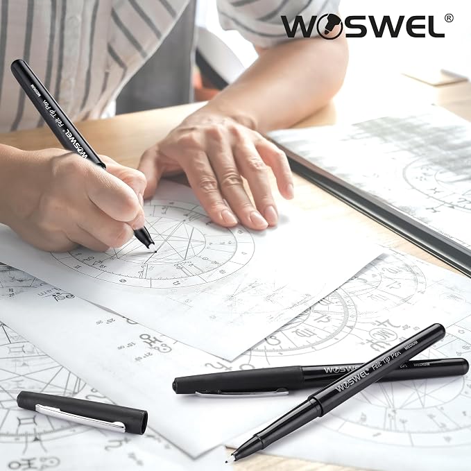 WOSWEL Black Felt Tip Pens, 32 Black 0.7mm Medium Point Felt Tip Markers Pen for Journaling, Note Taking, Planner, Writing,Drawing.Perfect for Art Office and School Supplies