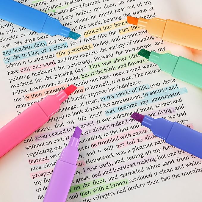 Marspark 120 Pcs Highlighters Bulk Chisel Tip Aesthetic 6 Assorted Colors No Bleed Cute Soft Bohemian Color Marker Pens for Journal Planner Notes School Study Office Supplies (Candy Color)