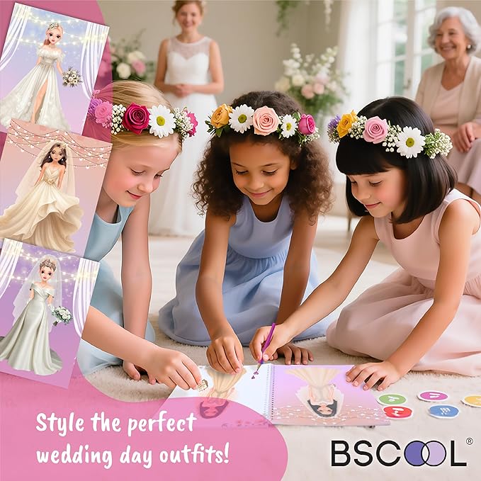 BSCOOL Wedding Sticker Dress Up, Coloring Book with Dress Design Activities.Fashion Design Sketchbook for Kids 5 and up. Little Designer Creativity Book. Christmas Gift for Girls