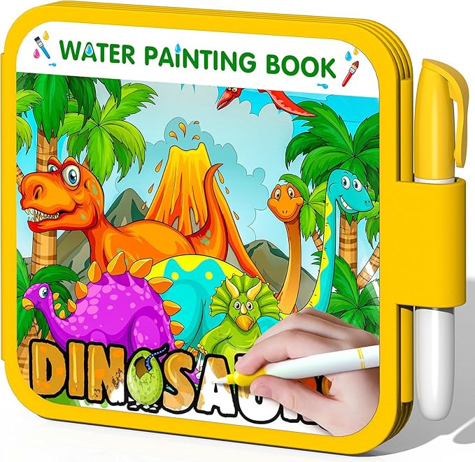 ZHOC Reusable Water Painting Books for Kids – Magic Water Reveal Coloring Books with Water Pens (Dinosaurs) No-Mess Coloring Book Fun Travel Activity for Ages 3 4 5 6 7 8
