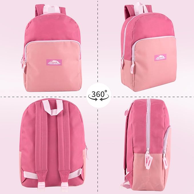 Trail maker 15 Inch Backpack for Girls, Preschool, Elementary & Middle School Students – Spacious Bookbag with Large Front Pocket, Adjustable Straps, Fits up to 13 Inch Laptop (Pink)