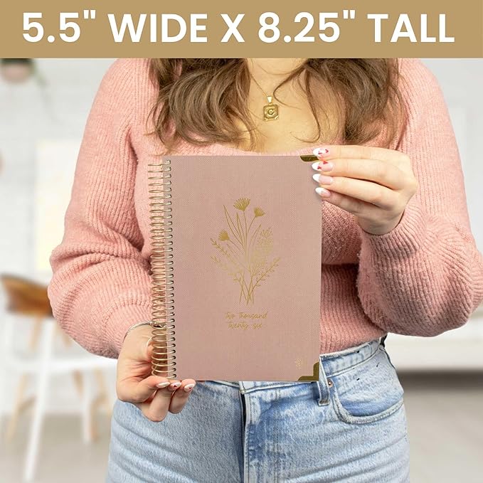 bloom daily planners HARDCOVER 2026 Planner (January to December) - A5 Task Goal Organizer for Women - Monthly & Weekly Inspirational Agenda Book - 5.5" x 8.25" - Linen, Pink